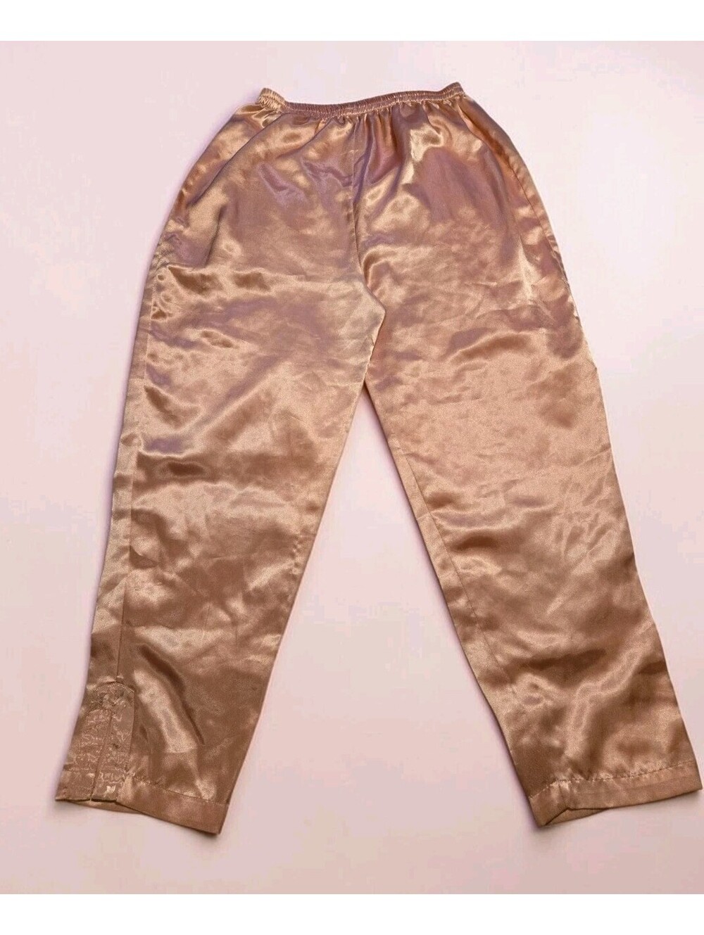 Vtg 80s Victorias Secret Gold Label Pink Satin Pajama Pants Lounge Wide Leg S